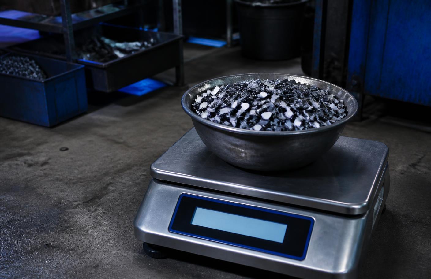 Hardmetalen gereedschap op een weegschaal in een werkplaats