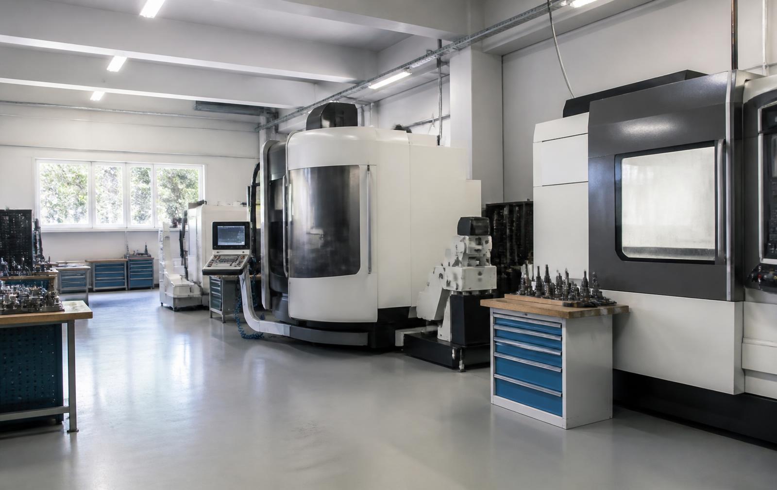 Industriële werkbank met hardmetalen gereedschap en meetinstrumenten