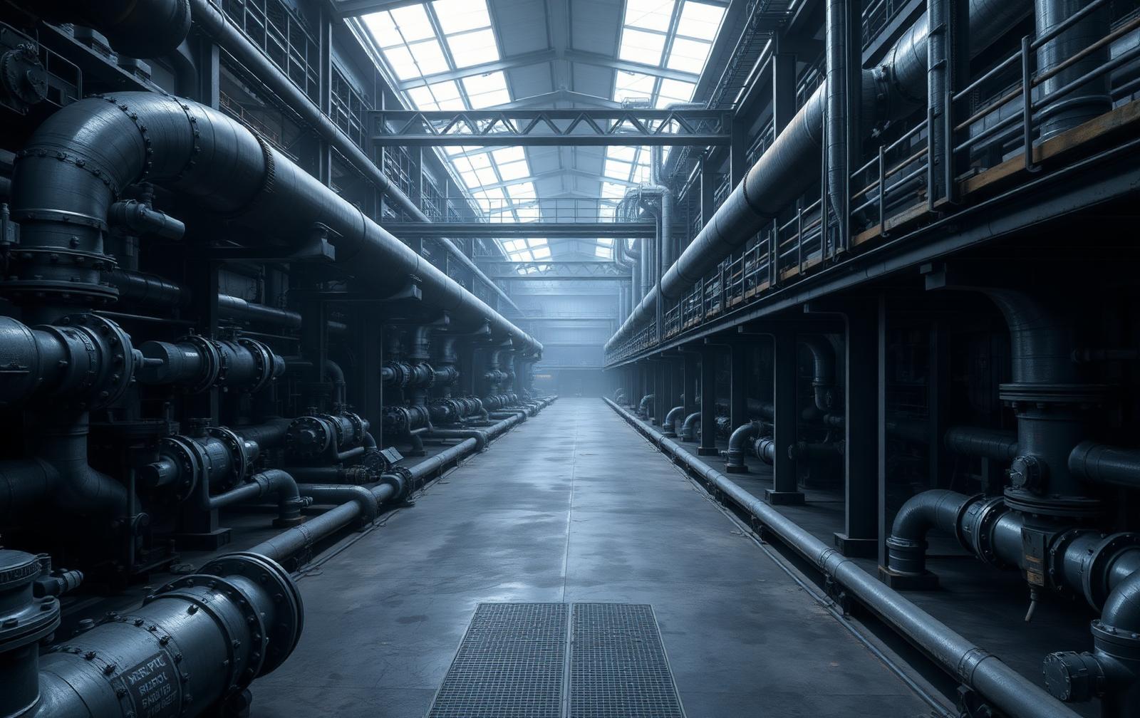 Industriële installatie met zwaar leidingwerk
